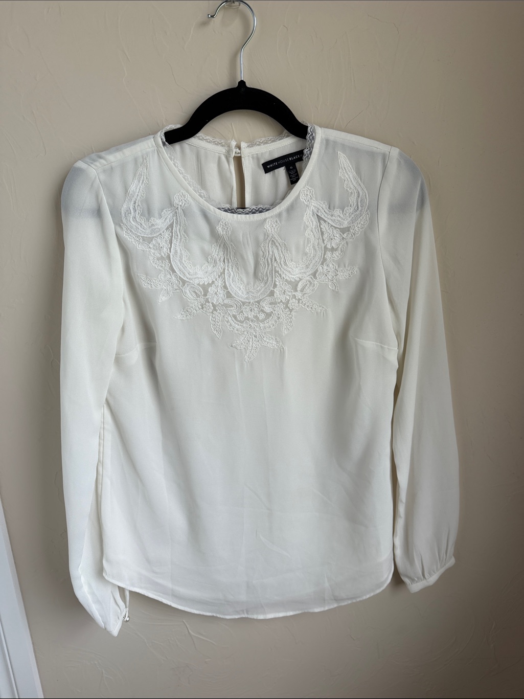 White House Black Market White Embroidered Long-Sleeve Top